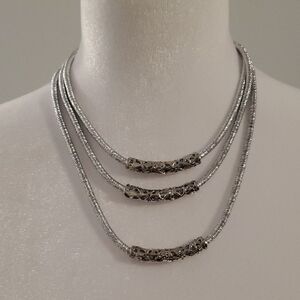 Fashion Jewelery, Triple Strand Silver Metallic Necklace